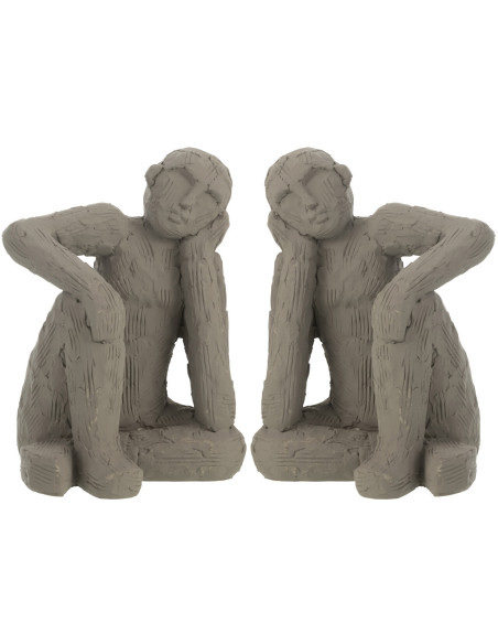 Serre livres original ethniques Personnages Hauteur 17 cm en Ciment Gris Gamioko J-Line - 1