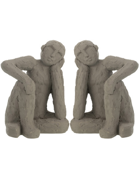 Serre livres original ethniques Personnages Hauteur 25 cm en Ciment Gris Gamioko - 1