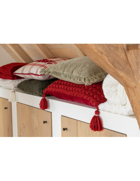 Coussin original Ma Maison C'est Super Carré 44x44 en Tissu Rouge Blanc Motif carreaux Isarion (Lot de 2) - 2