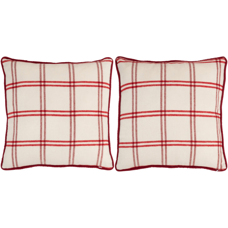 Coussin original Ma Maison C'est Super Carré 44x44 en Tissu Rouge Blanc Motif carreaux Isarion (Lot de 2) - 3