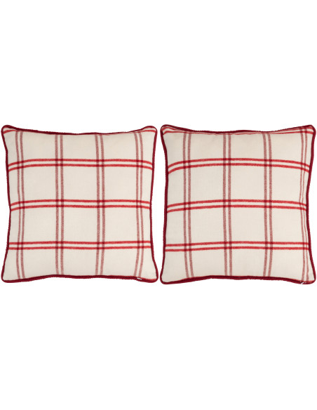 Coussin original Ma Maison C'est Super Carré 44x44 en Tissu Rouge Blanc Motif carreaux Isarion (Lot de 2) - 3