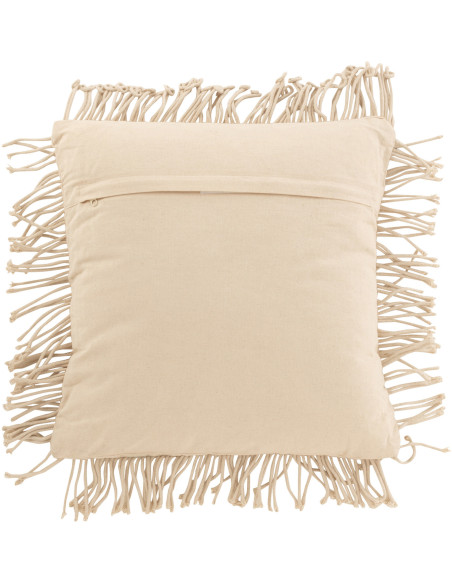 Coussin Carré Cosy 45x45 en Coton Beige Motif macramé Avec franges J-Line - 3