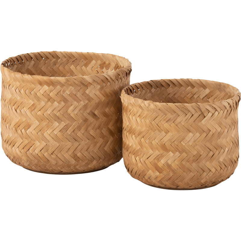 Panier de rangement salle de bain Rond en Bambou Naturel Tyralon (Lot de 2) - 1