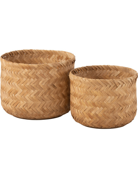 Panier de rangement salle de bain Rond en Bambou Naturel Tyralon (Lot de 2) - 1