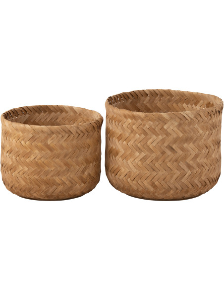 Panier de rangement salle de bain Rond en Bambou Naturel Tyralon (Lot de 2) - 3
