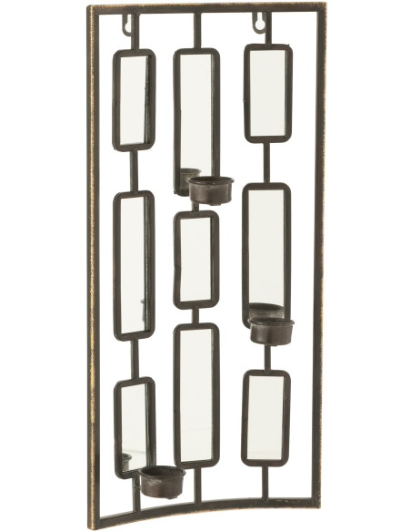 Bougeoir mural 3 bougies Hauteur 52 cm en Métal Doré Vieilli Miroir Zynor - 1