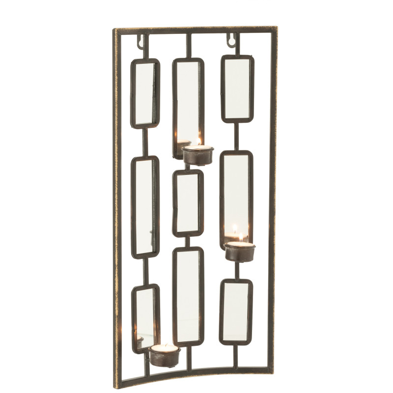 Bougeoir mural 3 bougies Hauteur 52 cm en Métal Doré Vieilli Miroir Zynor - 2
