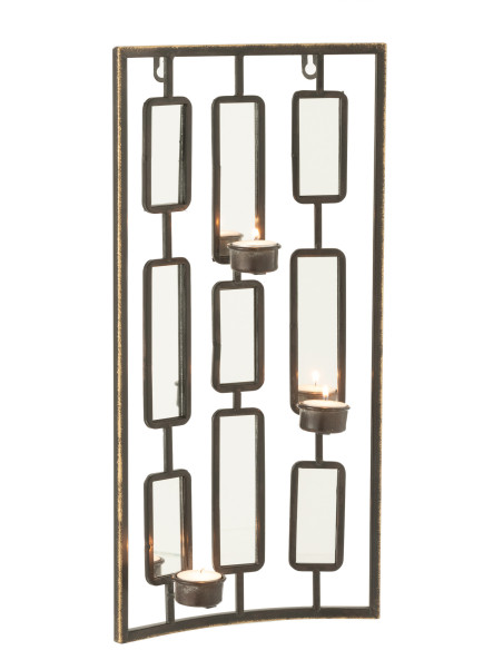 Bougeoir mural 3 bougies Hauteur 52 cm en Métal Doré Vieilli Miroir Zynor - 2
