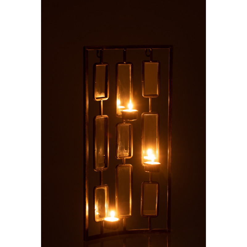 Bougeoir mural 3 bougies Hauteur 52 cm en Métal Doré Vieilli Miroir Zynor - 3