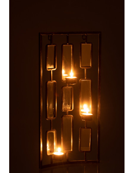 Bougeoir mural 3 bougies Hauteur 52 cm en Métal Doré Vieilli Miroir Zynor - 3