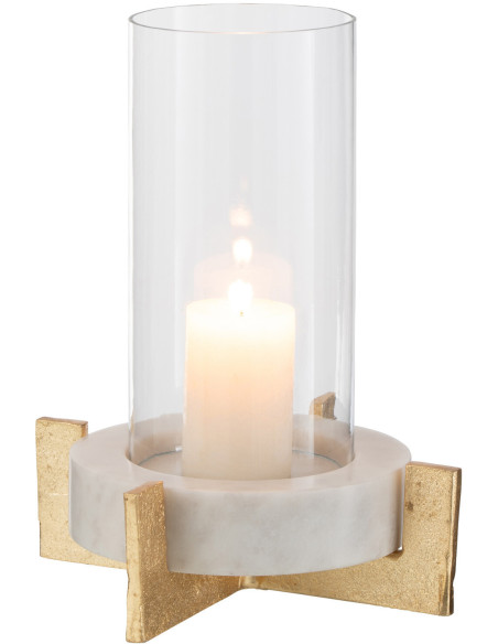 Photophore modern sur pied Hauteur 31 cm en Verre Transparent Marbre Gris Métal Doré Edyra - 2