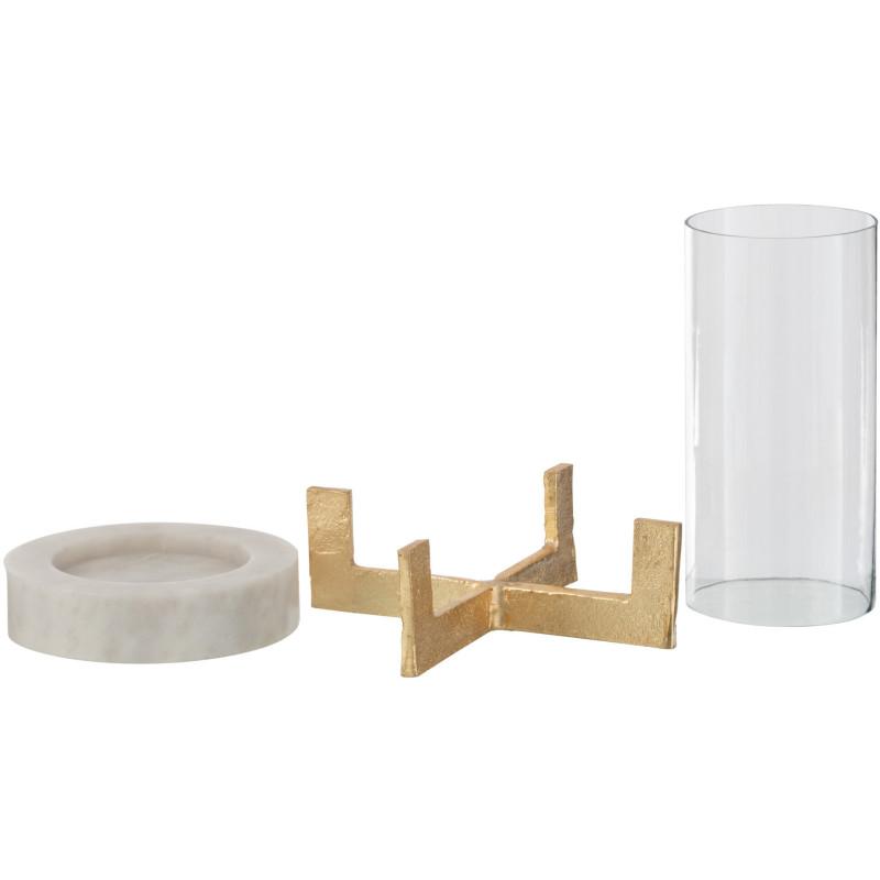 Photophore modern sur pied Hauteur 31 cm en Verre Transparent Marbre Gris Métal Doré Edyra - 3