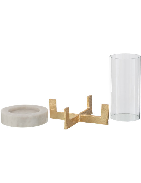 Photophore modern sur pied Hauteur 31 cm en Verre Transparent Marbre Gris Métal Doré Edyra - 3