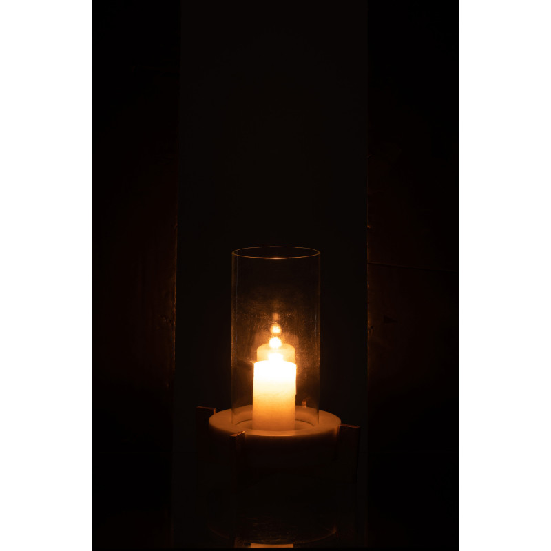 Photophore modern sur pied Hauteur 31 cm en Verre Transparent Marbre Gris Métal Doré Edyra - 4