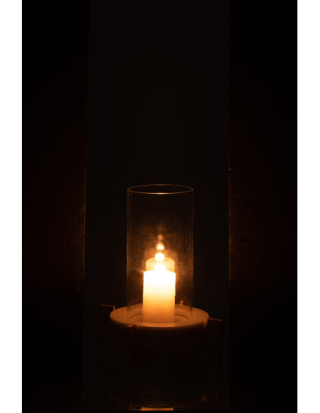 Photophore modern sur pied Hauteur 31 cm en Verre Transparent Marbre Gris Métal Doré Edyra - 4