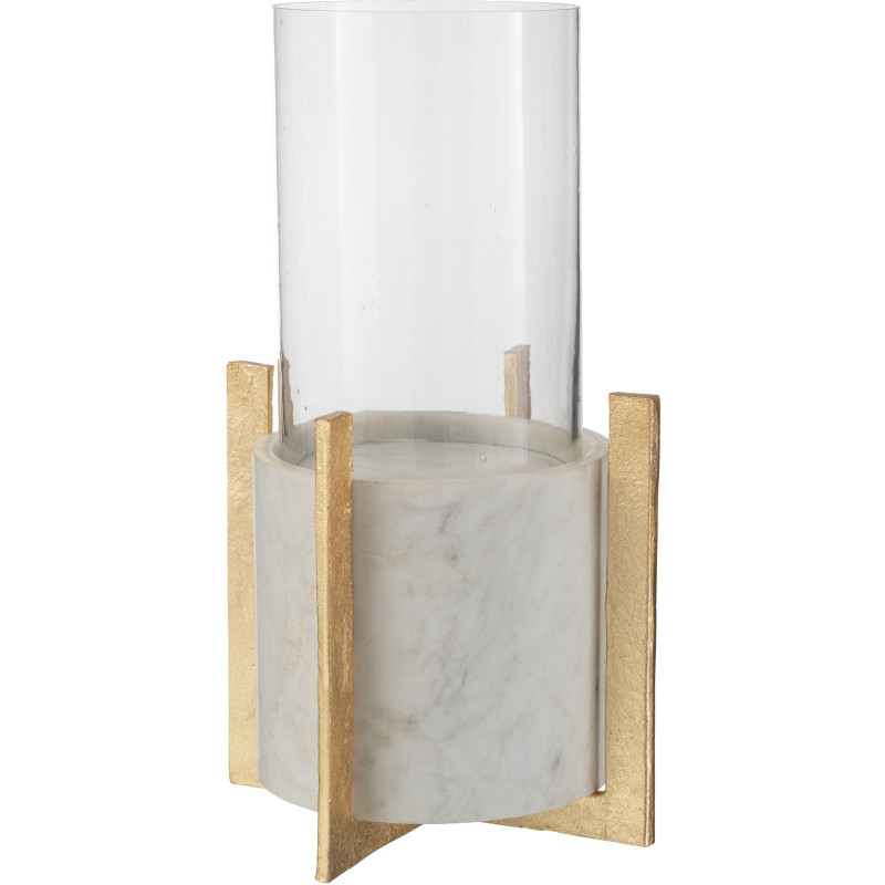 Photophore modern sur pied XL Hauteur 38 cm en Verre Transparent Marbre Gris Métal Doré Edyra - 1