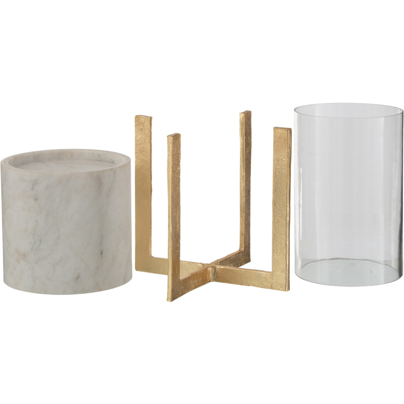 Photophore modern sur pied XL Hauteur 38 cm en Verre Transparent Marbre Gris Métal Doré Edyra - 3