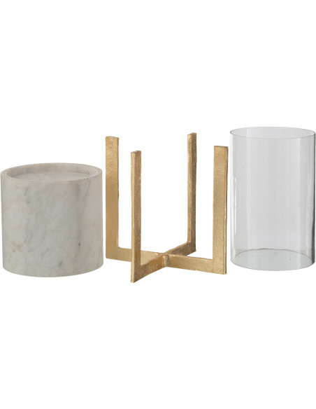 Photophore modern sur pied XL Hauteur 38 cm en Verre Transparent Marbre Gris Métal Doré Edyra - 3