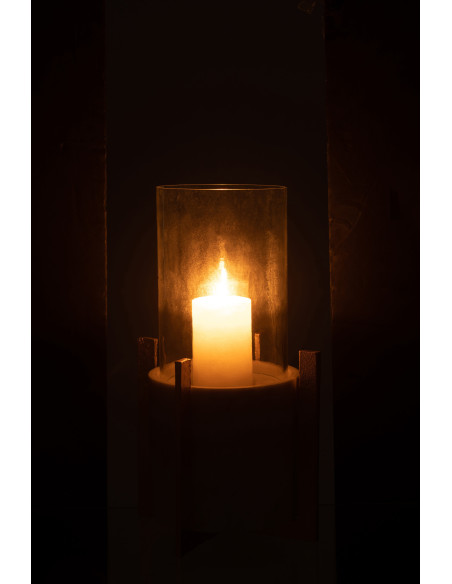 Photophore modern sur pied XL Hauteur 38 cm en Verre Transparent Marbre Gris Métal Doré Edyra - 4