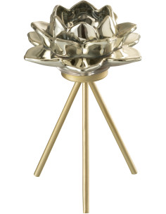Bougeoir sur pied Fleur Hauteur 18 cm en Métal Doré Darise - 1