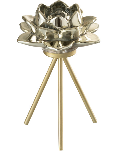 Bougeoir sur pied Fleur Hauteur 18 cm en Métal Doré Darise - 1
