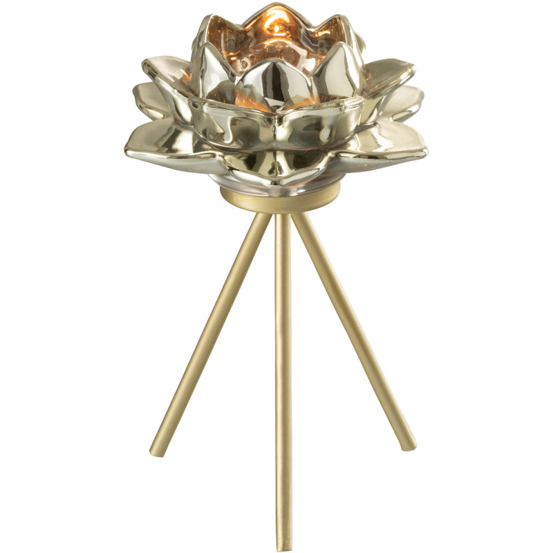 Bougeoir sur pied Fleur Hauteur 18 cm en Métal Doré Darise - 2