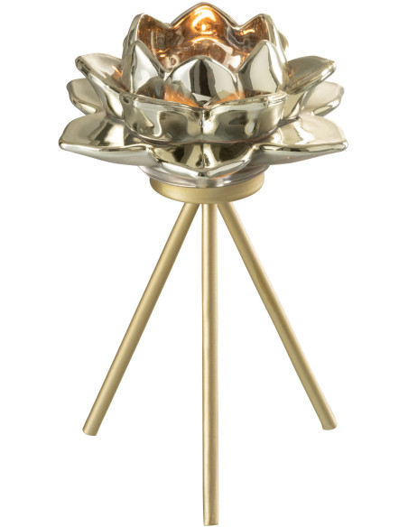 Bougeoir sur pied Fleur Hauteur 18 cm en Métal Doré Darise - 2