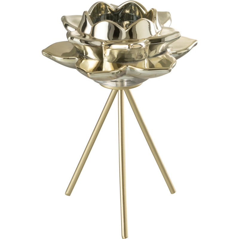 Bougeoir sur pied Fleur XL Hauteur 21 cm en Métal Doré Darise - 1