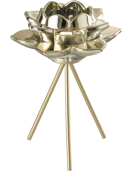 Bougeoir sur pied Fleur XL Hauteur 21 cm en Métal Doré Darise - 1