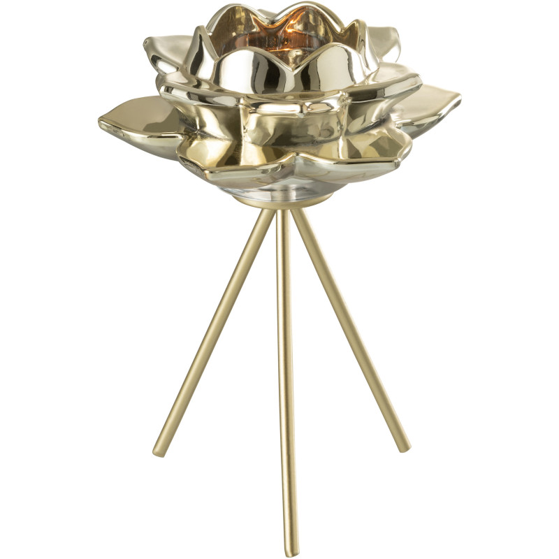 Bougeoir sur pied Fleur XL Hauteur 21 cm en Métal Doré Darise - 2