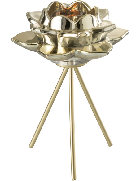 Bougeoir sur pied Fleur XL Hauteur 21 cm en Métal Doré Darise - 2