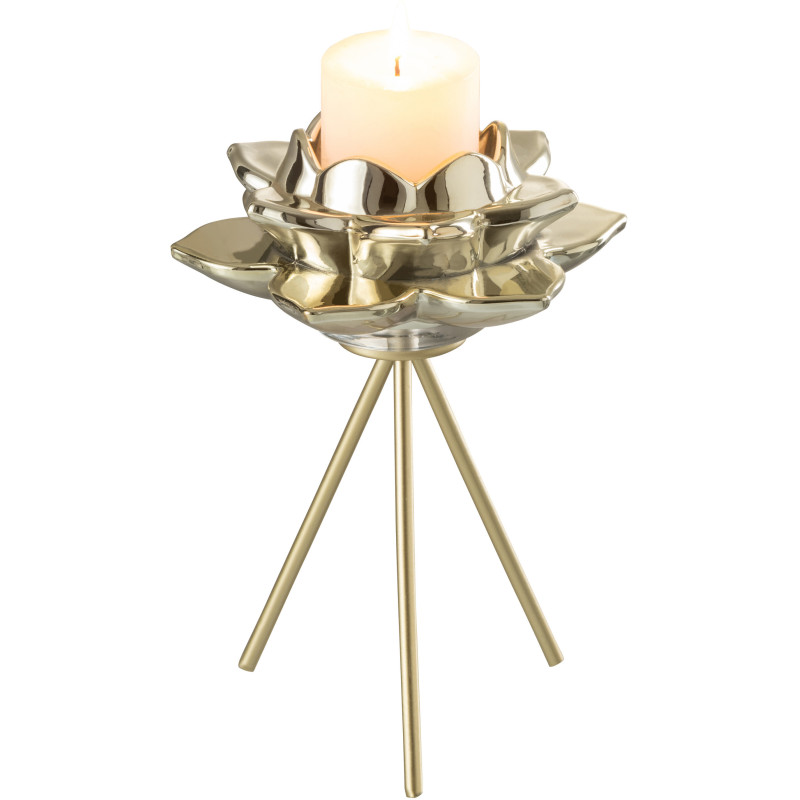 Bougeoir sur pied Fleur XL Hauteur 21 cm en Métal Doré Darise - 3