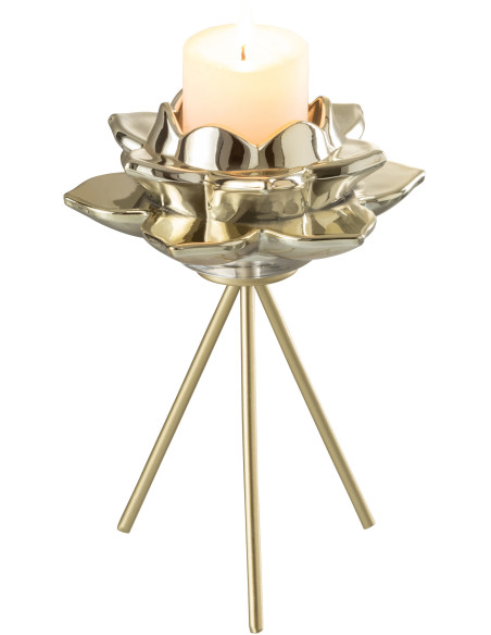 Bougeoir sur pied Fleur XL Hauteur 21 cm en Métal Doré Darise - 3