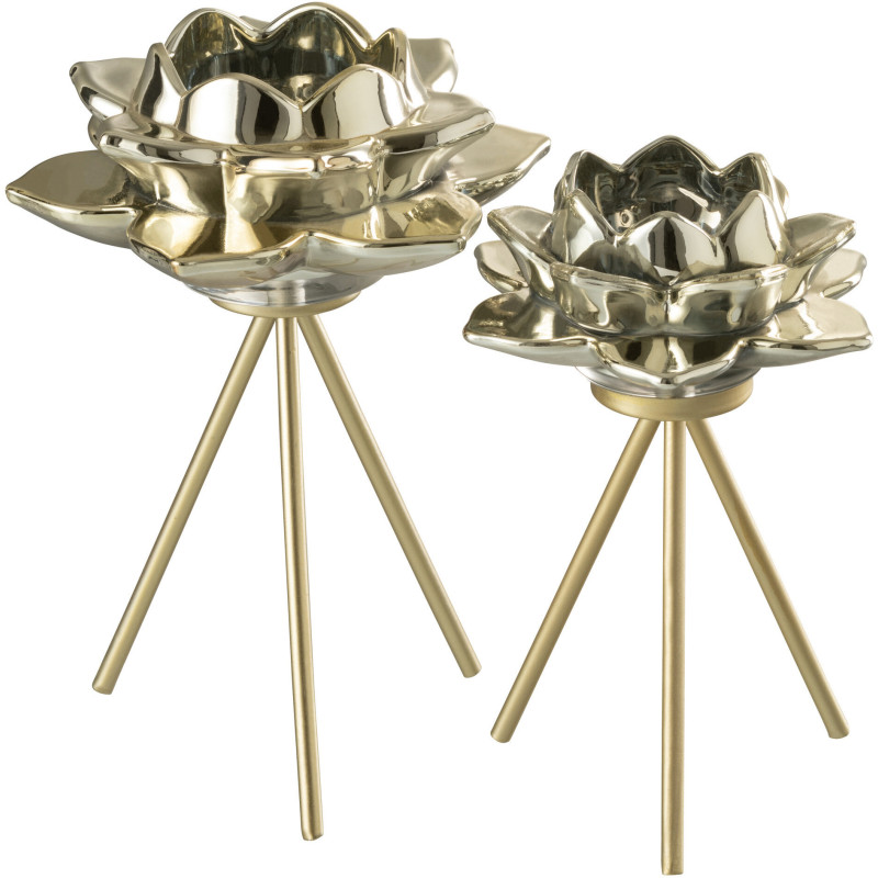 Bougeoir sur pied Fleur XL Hauteur 21 cm en Métal Doré Darise - 4