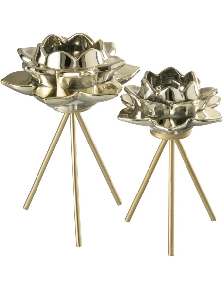Bougeoir sur pied Fleur XL Hauteur 21 cm en Métal Doré Darise - 4