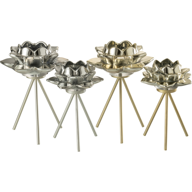 Bougeoir sur pied Fleur XL Hauteur 21 cm en Métal Doré Darise - 5