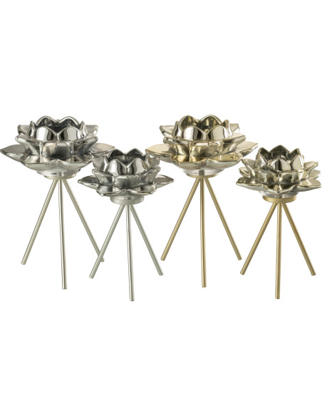 Bougeoir sur pied Fleur XL Hauteur 21 cm en Métal Doré Darise - 5