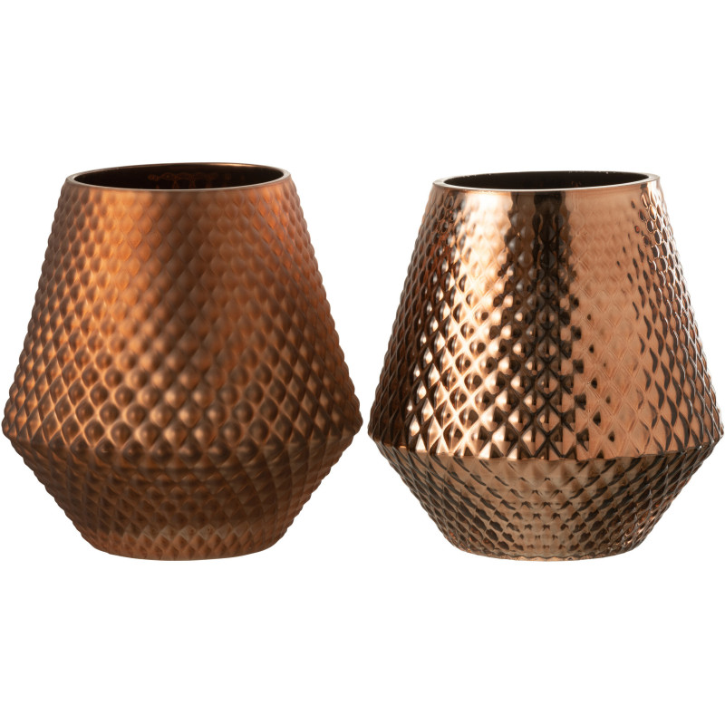 Photophore moderne conique XL Diamètre 17 cm en Verre Cuivré Cari (Lot de 2) - 1