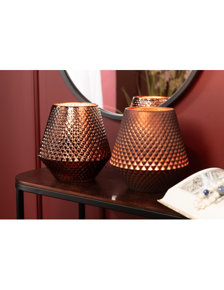 Photophore moderne conique XL Diamètre 17 cm en Verre Cuivré Cari (Lot de 2) - 2