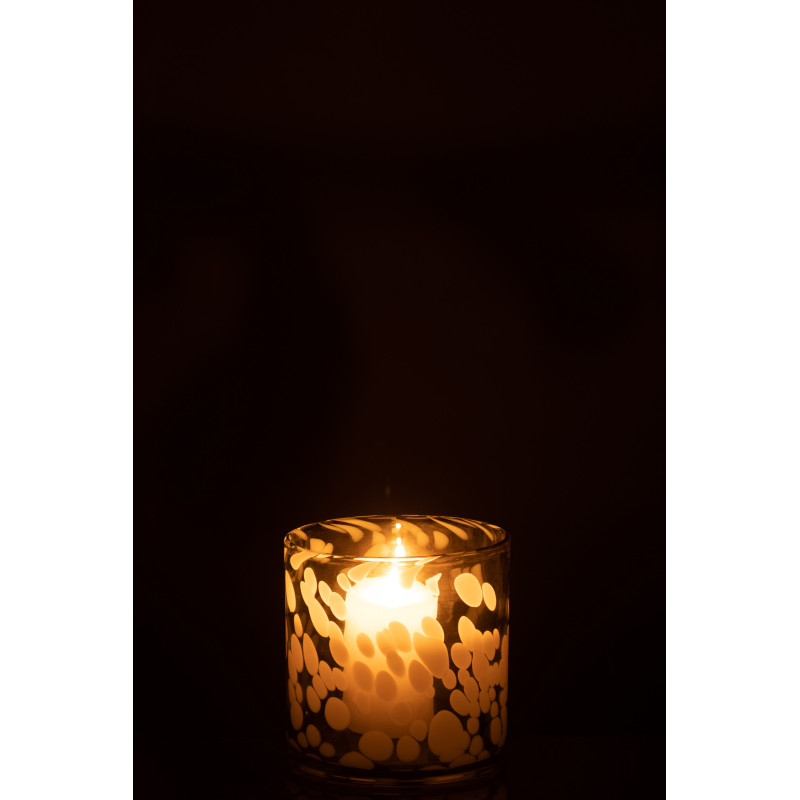 Photophore moderne Diamètre 12 cm en Verre Gris Blanc Motif taches Haline - 3