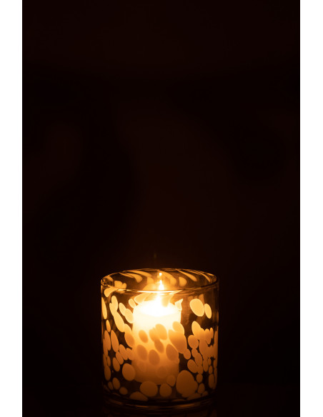 Photophore moderne Diamètre 12 cm en Verre Gris Blanc Motif taches Haline - 3