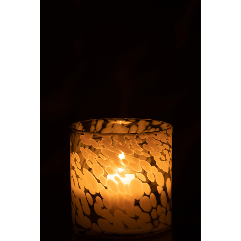 Photophore moderne XL Diamètre 18 cm en Verre Gris Blanc Motif taches Haline - 4