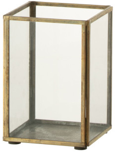 Photophore moderne carré Hauteur 15 cm en Métal Bronze Verre Transparent Maysie - 1