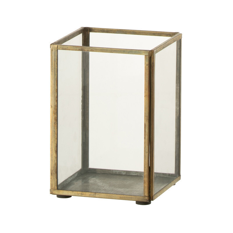Photophore moderne carré Hauteur 15 cm en Métal Bronze Verre Transparent Maysie - 1