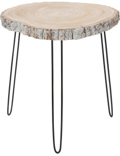 Table d'appoint Ovale Stam en Bois de paulownia Gris Métal Noir - 1