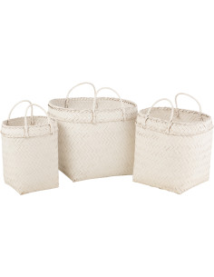 Panier de rangement Carré en Rotin Blanc Melyra (Lot de 3) - 1