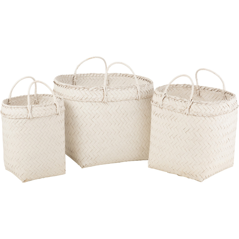 Panier de rangement Carré en Rotin Blanc Melyra (Lot de 3) - 1