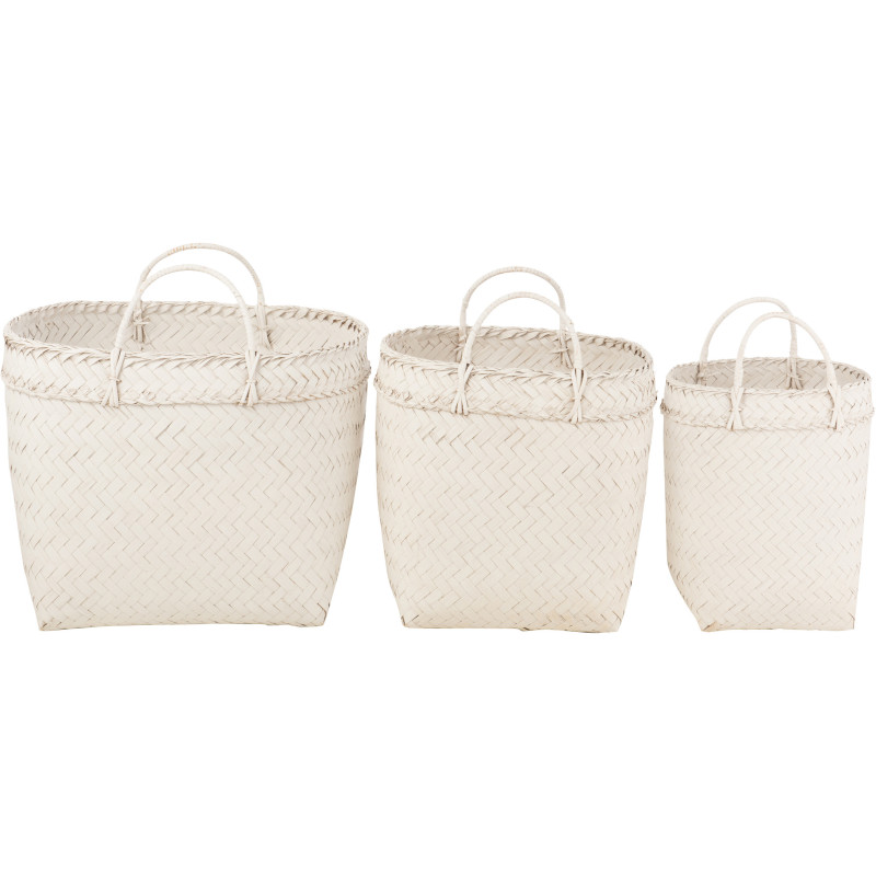 Panier de rangement Carré en Rotin Blanc Melyra (Lot de 3) - 3