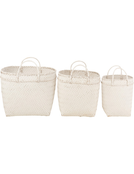 Panier de rangement Carré en Rotin Blanc Melyra (Lot de 3) - 3