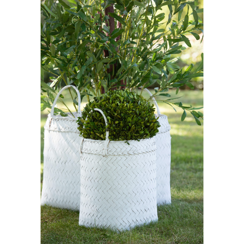 Panier de rangement Carré en Rotin Blanc Melyra (Lot de 3) - 4